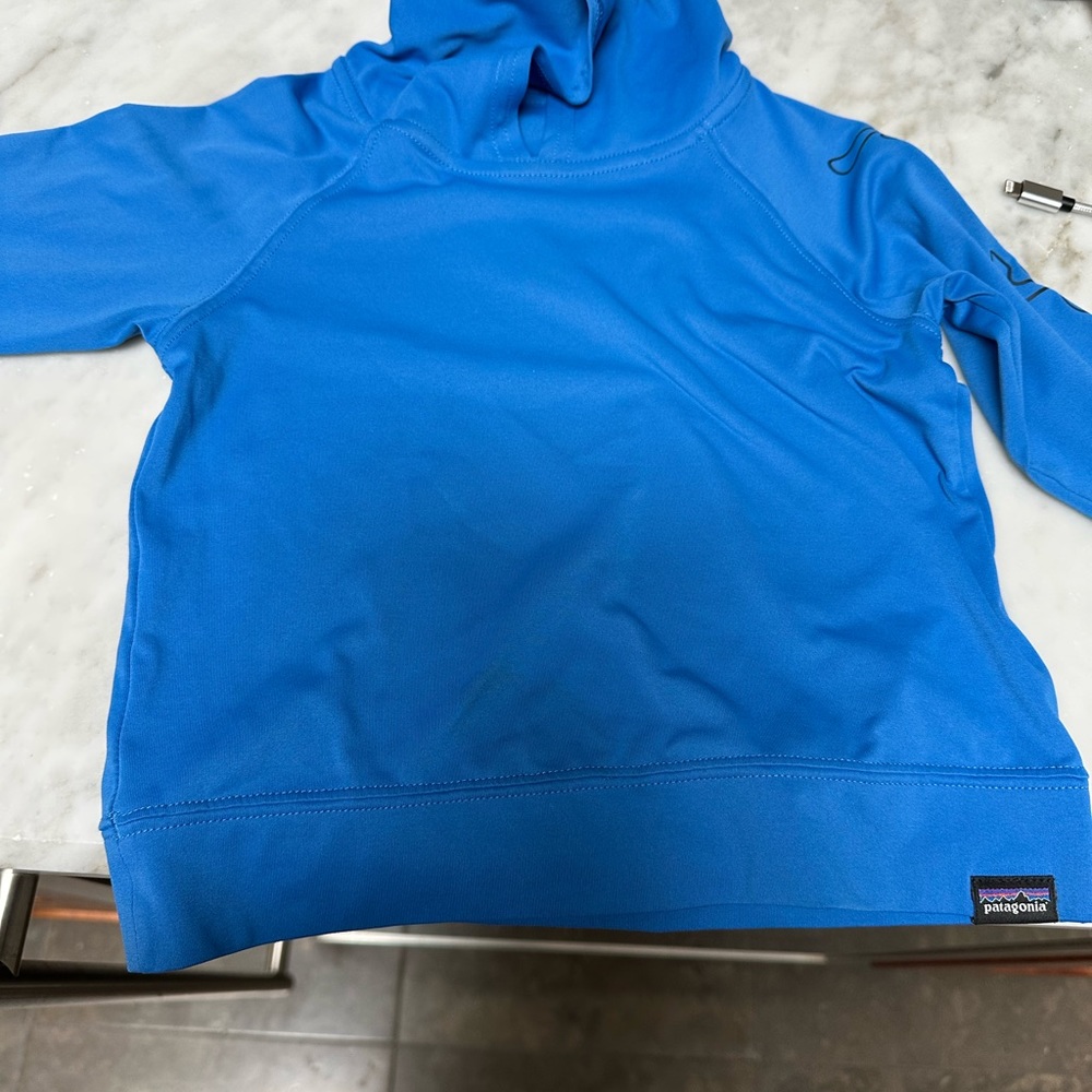 Blue Patagonia baby capilene UPF hoody